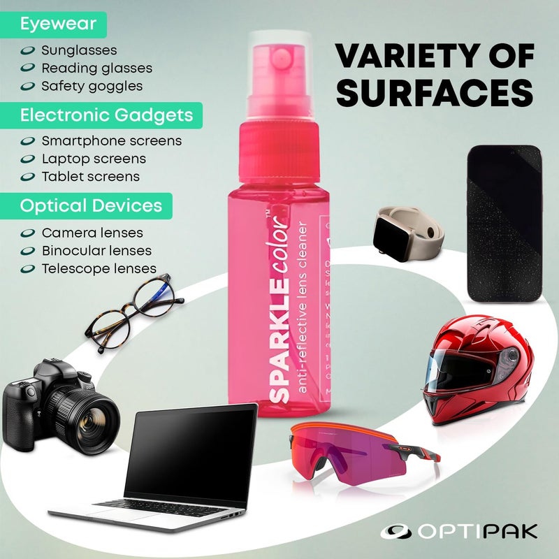 OPTIPAK Sparkle Anti-Reflective Safe Lens Cleaner Spray Kit - (2) 1oz Glasses Cleaner Bottle & (2) Microfiber Cloth for Eyeglasses, Sunglasses, Lenses, Screens and Camera Cleaning Kit (4 Piece Set) - Image 5